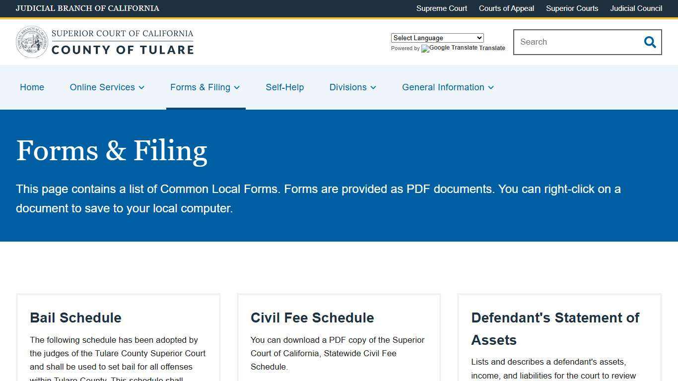 Forms & Filing Superior Court of California County of Tulare
