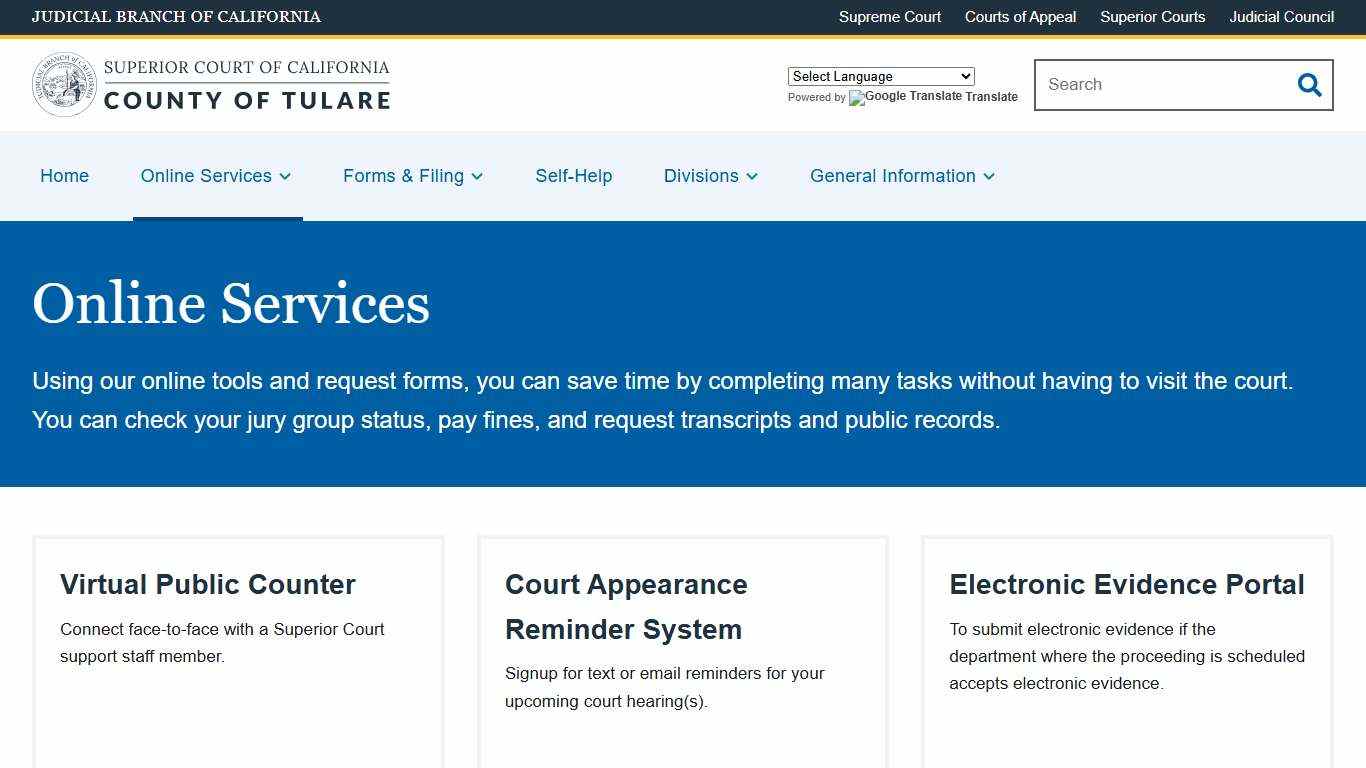Online Services Superior Court of California County of Tulare